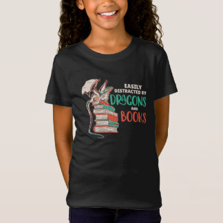 T-Shirt Facilement Distrait Par Les Dragons Et Les Livres