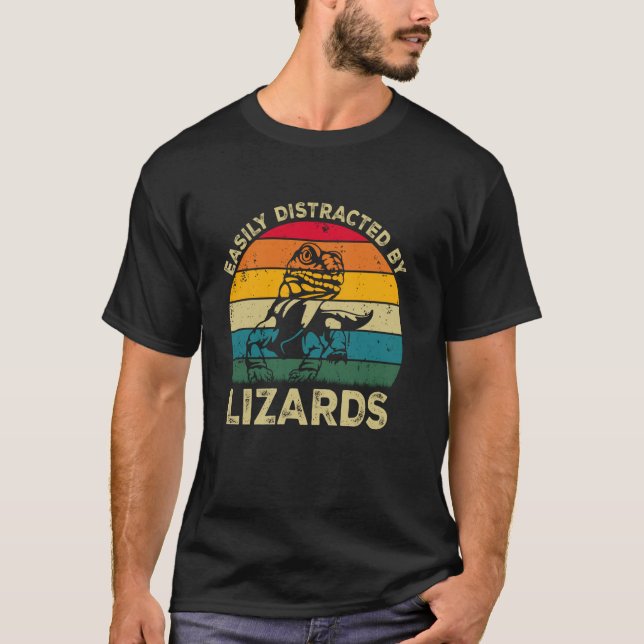 T-shirt Facilement distrait par les lézards, drôle de léza (Devant)
