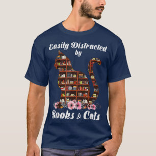 T-shirt Facilement Distrait Par Les Livres Et Chats, Amour