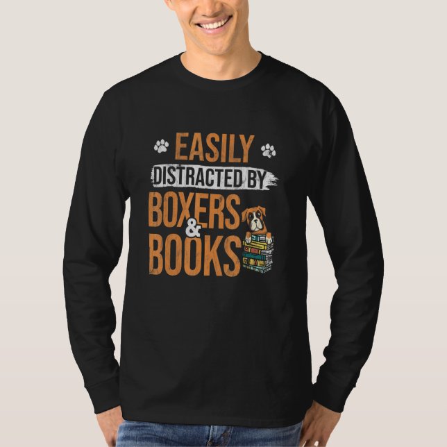 T-shirt Facilement Distrait Par Les Livres Et Le Chien De  (Devant)