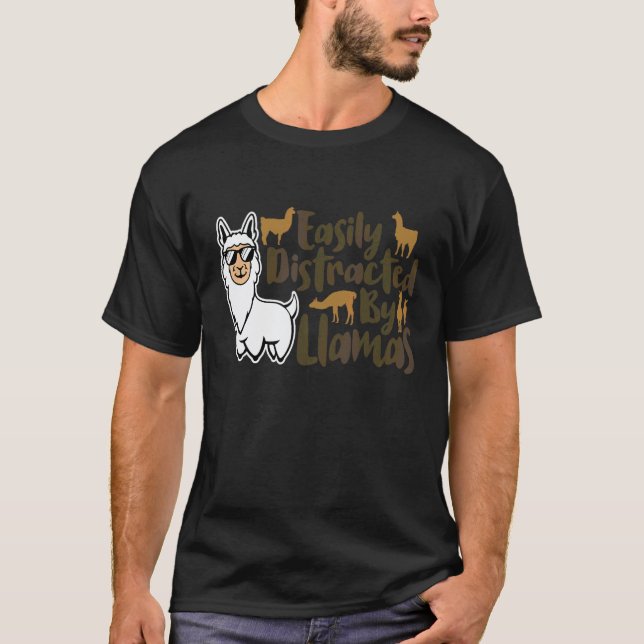 T-shirt Facilement Distrait Par Les Llamas Drôle D'animal  (Devant)