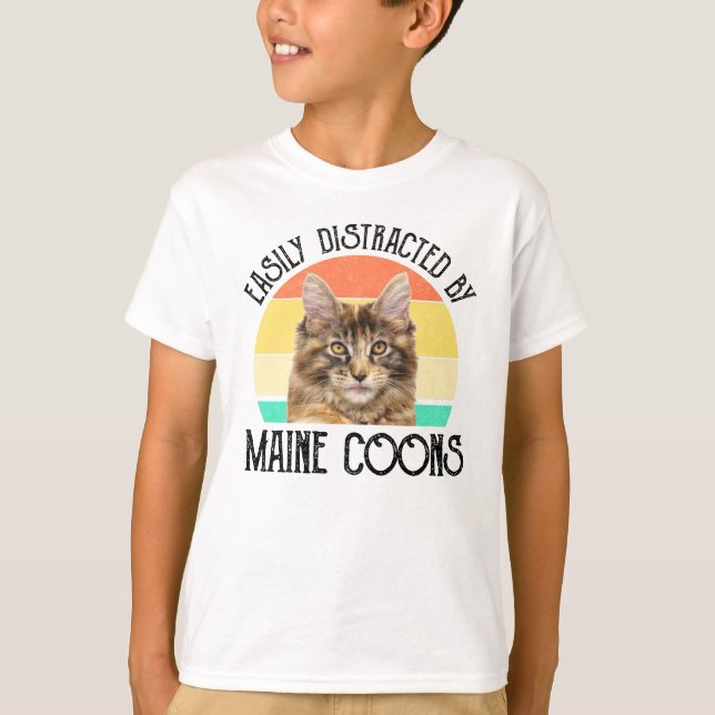 T-shirt Facilement Distrait Par Les Maine Coons (Devant)