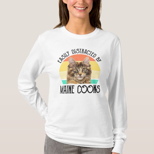 T-shirt Facilement Distrait Par Les Maine Coons (Devant)