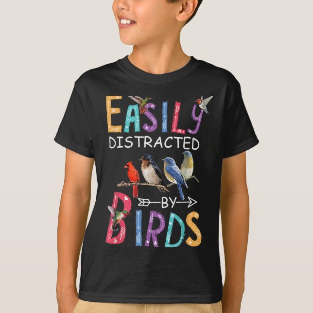 T-shirt Facilement Distrait Par Les Oiseaux Drôle Oiseau (Devant)