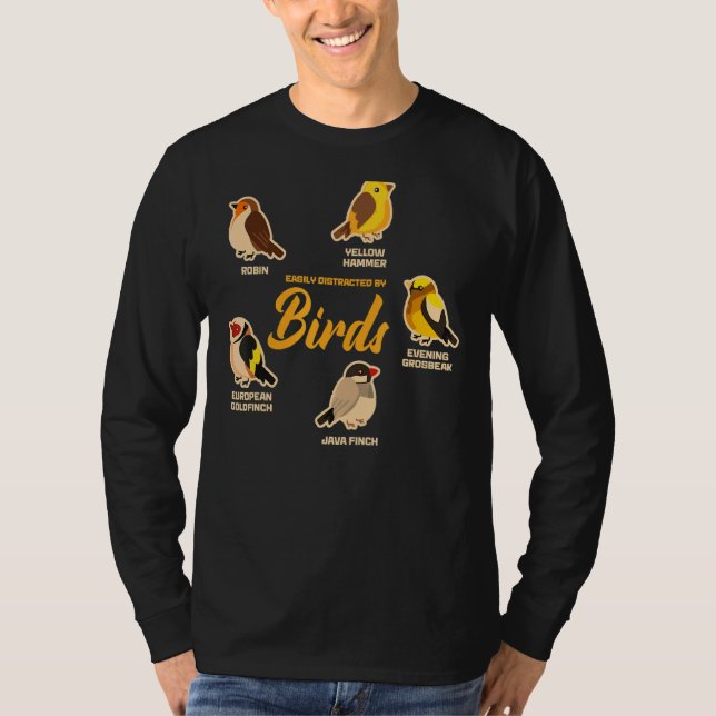 T-shirt Facilement Distrait Par Les Oiseaux Mignonne Oisea (Devant)