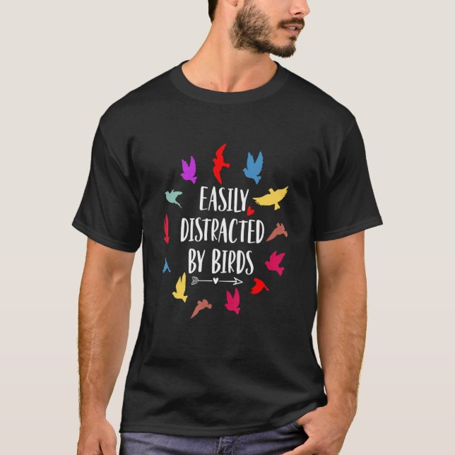 T-shirt Facilement Distrait Par Les Oiseaux Oiseaux (Devant)