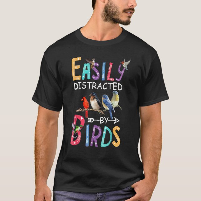 T-shirt Facilement Distrait Par Les Oiseaux Perroquet Oise (Devant)