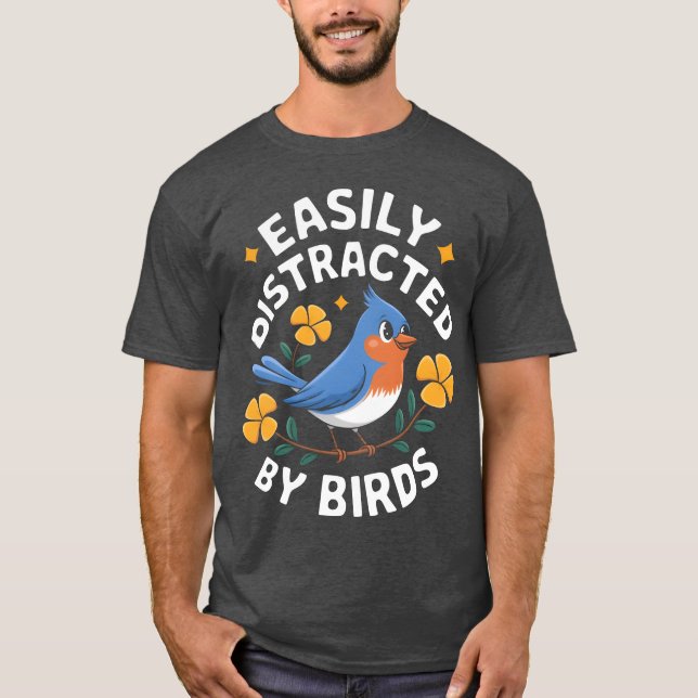T-shirt Facilement distrait par les oiseaux rétro drôle (Devant)