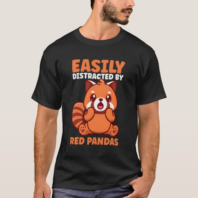 T-shirt Facilement Distrait Par Les Pandas Rouges (Devant)