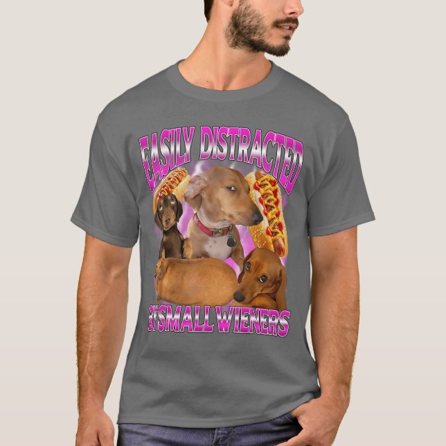 T-shirt Facilement distrait par les petites saucisses drôl (Devant)
