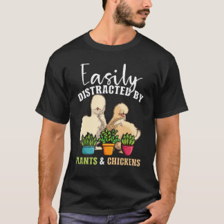 T-shirt Facilement Distrait Par Les Plantes Et Les Poules