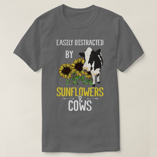 T-shirt Facilement distrait par les tournesols et les vach (Design devant)