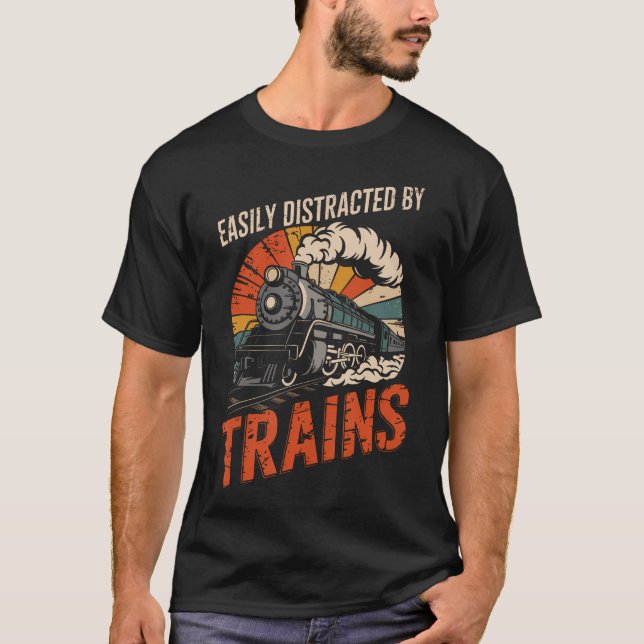 T-shirt Facilement Distrait Par Les Trains Drôle De Chemin (Devant)