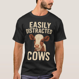 T-shirt Facilement Distrait Par Les Vaches Drôle Amateur D