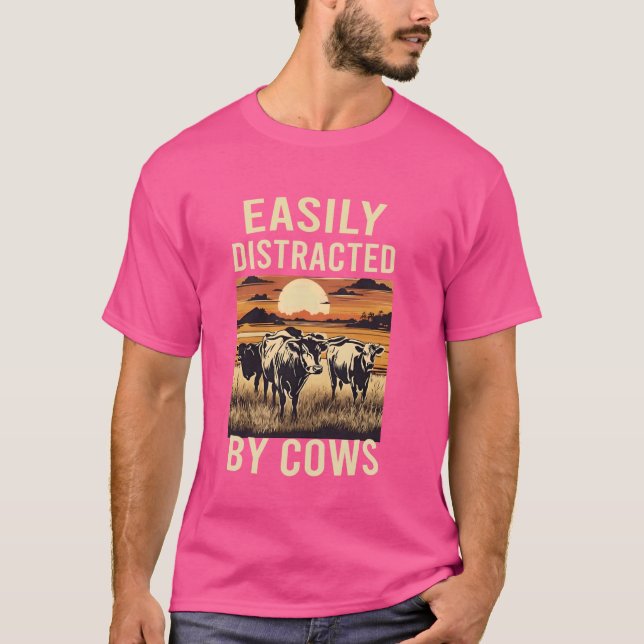 T-shirt Facilement Distrait Par Les Vaches Drôle De Vaches (Devant)
