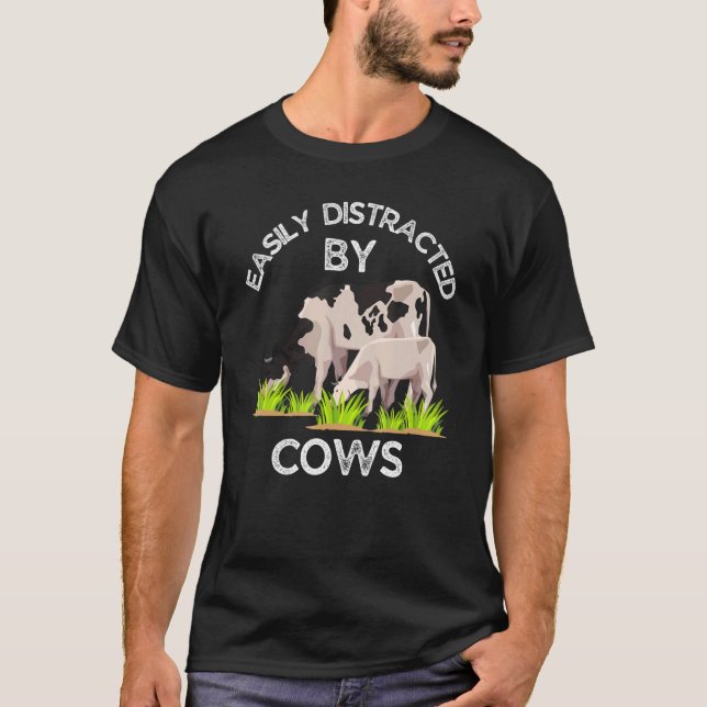 T-shirt Facilement Distrait Par Les Vaches Vache (Devant)