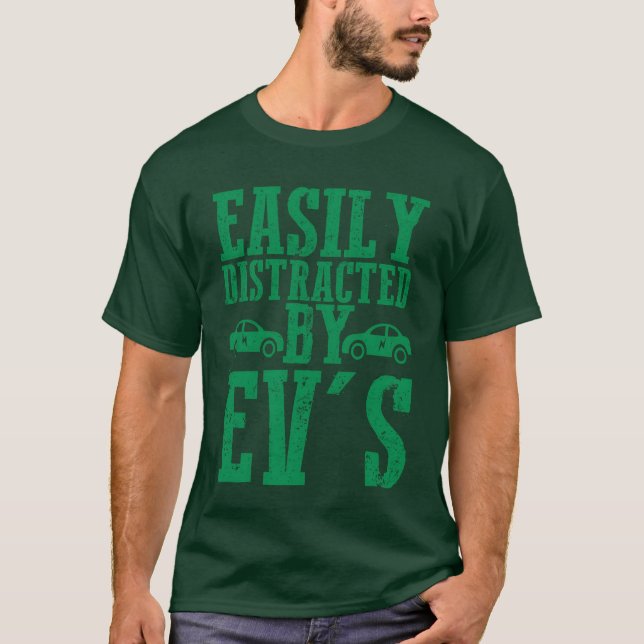 T-shirt Facilement Distrait Par Les VÉ Véhicule Électrique (Devant)