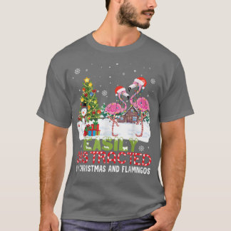 T-shirt Facilement Distrait Par Noël Et Flamant rose Noel