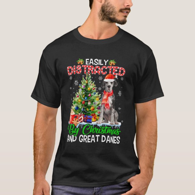 T-shirt Facilement Distrait Par Noël Et Les Grands Danois  (Devant)