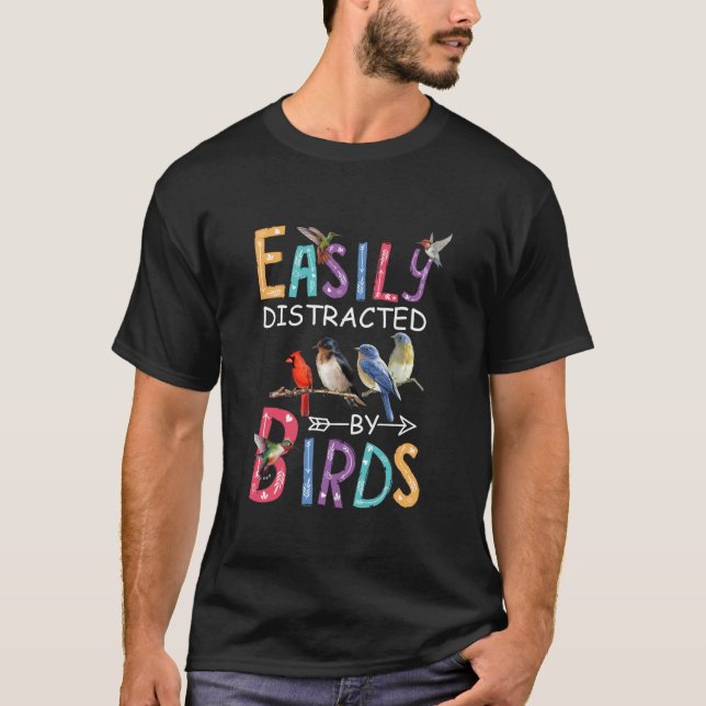 T-shirt Facilement Distrait Par Oiseaux Drôle Oiseau T Che (Devant)