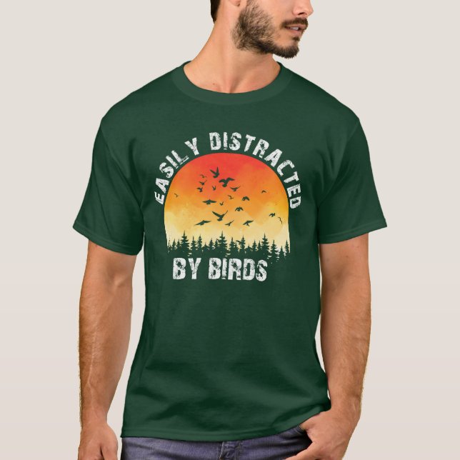 T-shirt Facilement Distrait Par Oiseaux Oiseaux Ami de fam (Devant)