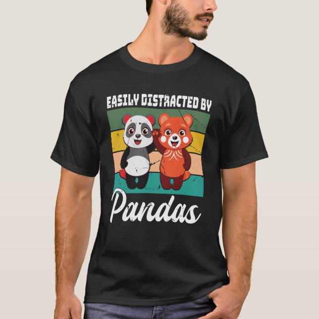 T-shirt Facilement distrait par Pandas mignon Panda rouge  (Devant)