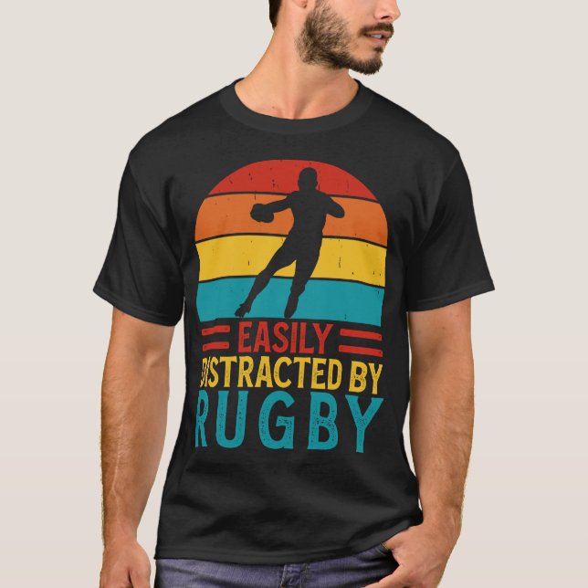 T-shirt Facilement Distrait Par Rugby - Drôle Joueur De Ru (Devant)