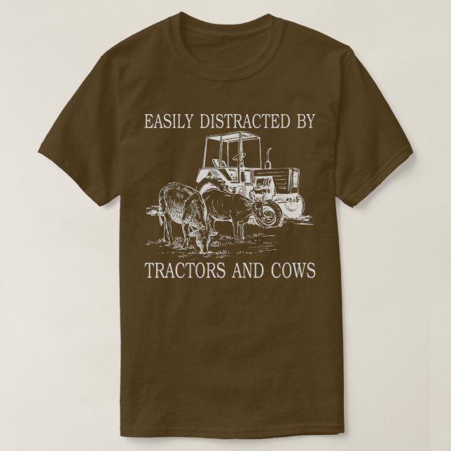 T-shirt Facilement Distrait Par Tracteurs Et Vaches Farme  (Design devant)