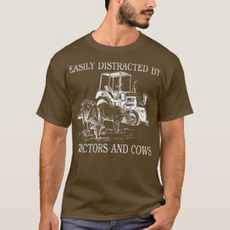 T-shirt Facilement Distrait Par Tracteurs Et Vaches Farme 