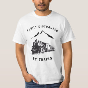 T-shirt Facilement Distrait Par Trains Funny Chemin De Fer