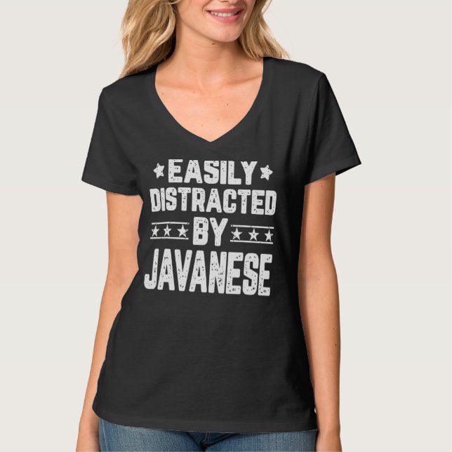 T-shirt Facilement Distrait Par Un Chat Javanais   Chat (Devant)