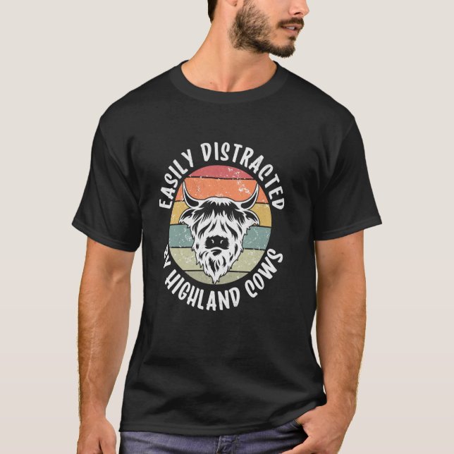 T-shirt Facilement Distrait Par Vache Écossaise Rétro Ferm (Devant)