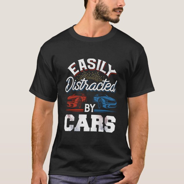 T-shirt Facilement Distrait Par Voitures Courant Voitures  (Devant)