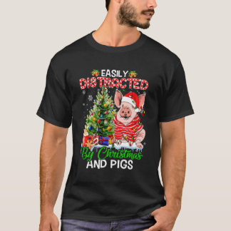 T-shirt Faciles À Distraire Par Et Porcs Farmer Des Noël P