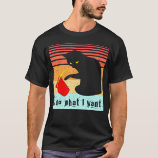 T-shirt Faire Ce Que Je Veux Chat Noir Coupe Rouge Drôle M