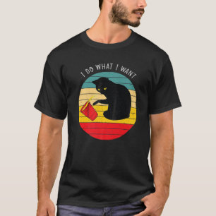 T-shirt Faire Ce Que Je Veux Vintage-Noir-Chat-Rouge Coupe