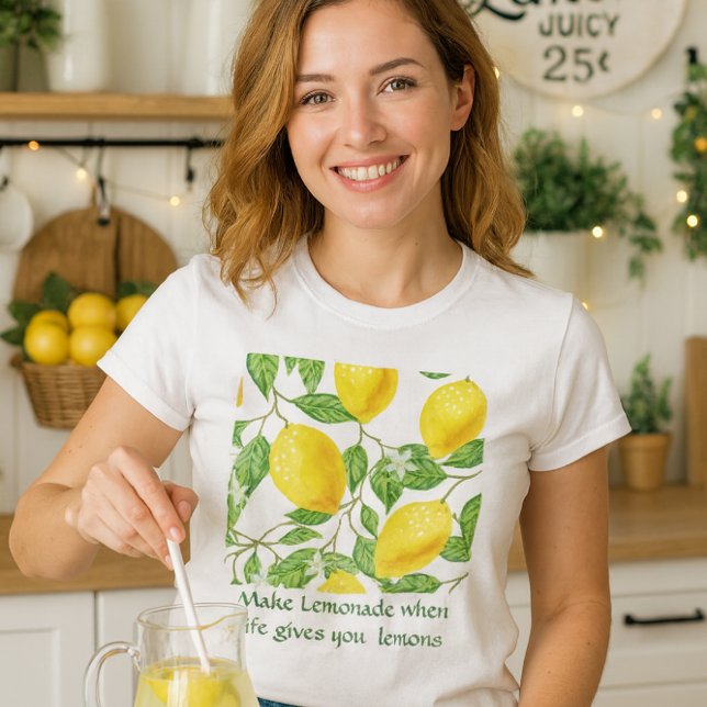T-shirt "Faire de la limonade / Recette de citron" (Bright lemons & bold message: “Make lemonade when life gives you lemons” tee)