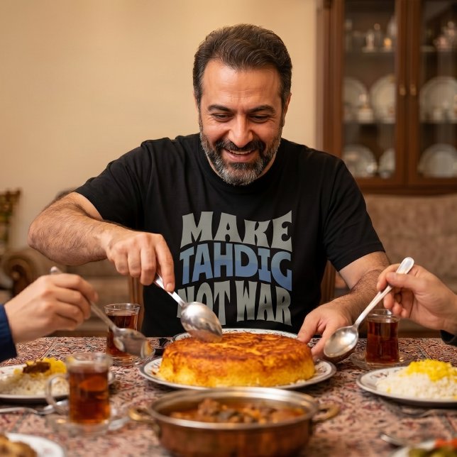 T-shirt Faire du Tahdig pas la guerre | Riz croquant persa (Make Tahdig Not War | Persian Crunchy Rice T-Shirt)