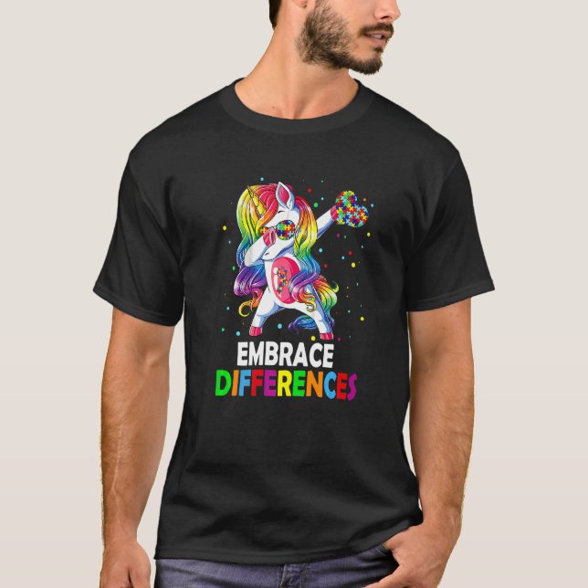 T-shirt Faire face aux différences Dabbing Unicorn Autism  (Devant)
