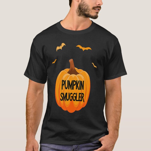 T-shirt Faire-part enceinte passeur citrouille d'Halloween (Devant)