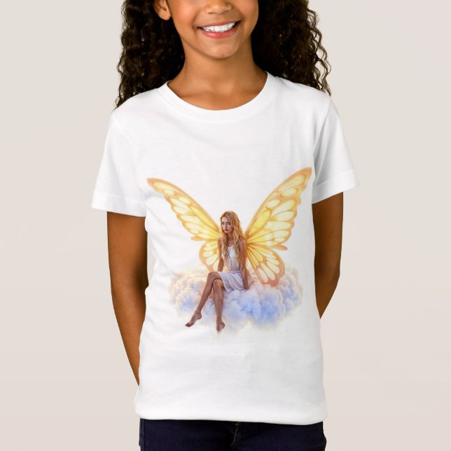 T-Shirt Fairy imaginaire blonde fille nuage assis magique (Devant)