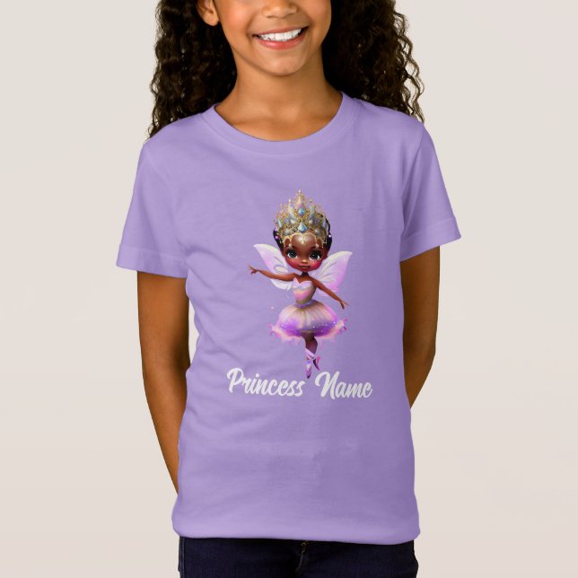 T-Shirt Fairy princesse rose ballerina tutu melanin fille (Devant)