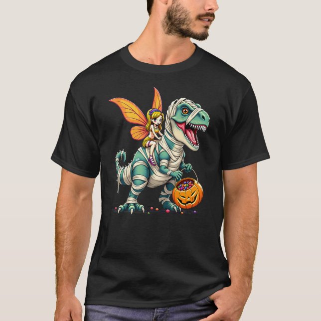 T-shirt Fairy Riding Mummy T-Rex Dinosaur Halloween (Devant)