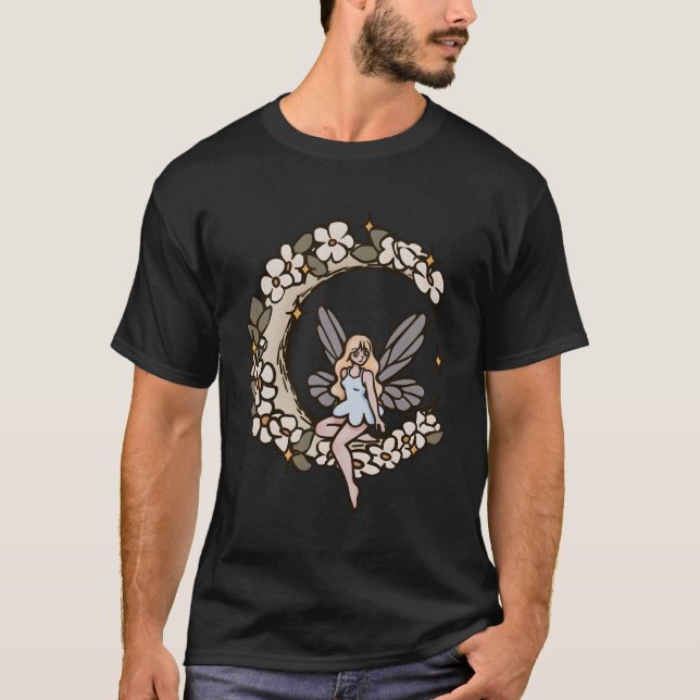 T-shirt Fairy Tale Féerie Assis Dans Crescent Moon (Devant)