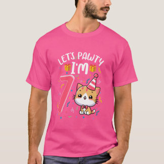 T-shirt Faisons la Pawty j'ai 7 ans fille chat chaton 7e a