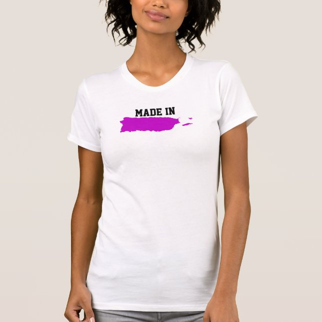 T-shirt Fait à Porto Rico. Carte portoricaine rose (Devant)