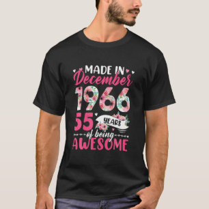T-shirt Fait En 1966 Décembre Anniversaire 55 Ans D'Être