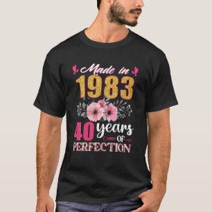 T-shirt Fait En 1983 Floral 40 Ans 40E Anniversaire Cadeau