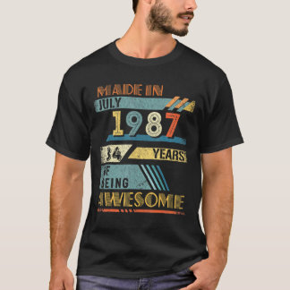 T-shirt Fait En Juillet 1987 34 Ans 34ème Anniversaire