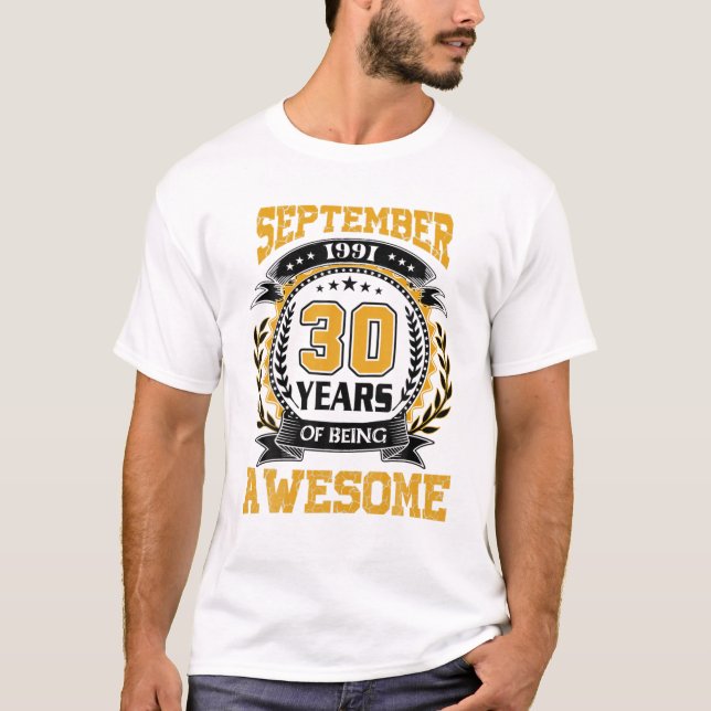 T-shirt Fait En Septembre 1991 30 Ans D'Être Super G (Devant)